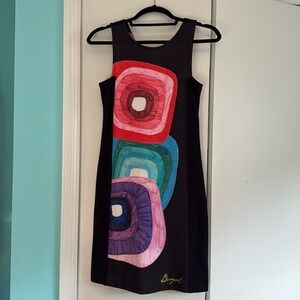 Desigual Black Sleeveless Graphic Print Shift Mini Dress Artistic‎ Squares